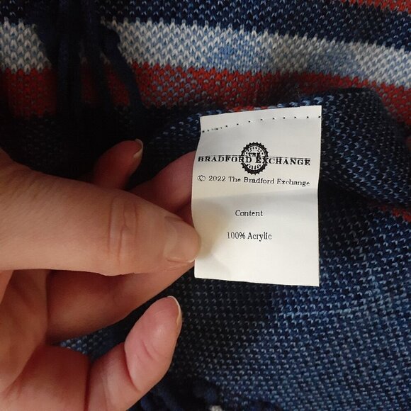 Bradford Exchange Women's One Size Blue Orange Aztec Western Fringe Shawl Wrap - Picture 5 of 8